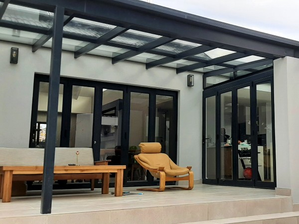 Patio with lean-to conservatory
