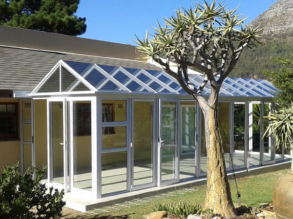White aluminium pitched roof conservatory