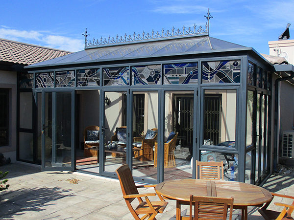 Victorian conservatory made out of charcoal aluminium