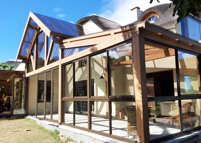 Side view of glass and aluminium conservatory