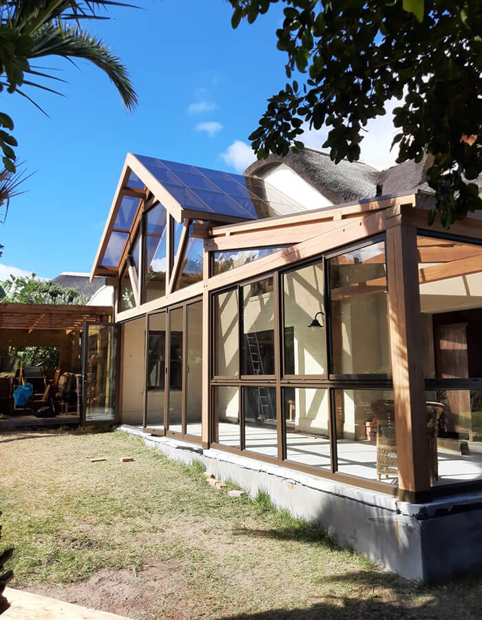 Outside view of conservatory made out of aluminium and glass